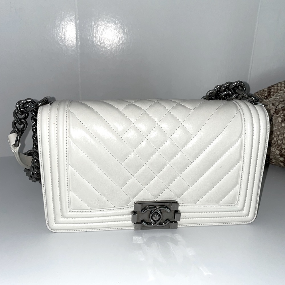 White Chanel boy bag